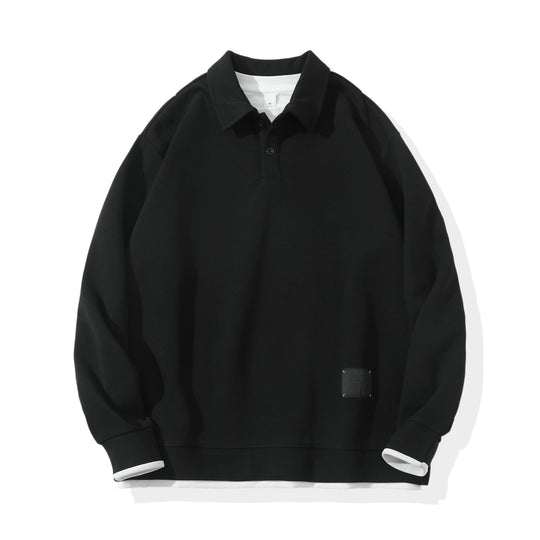 Unisex Oversize-Poloshirt-Sweatshirt mit Halbknopfleiste und Layering-Effekt Shop Nory