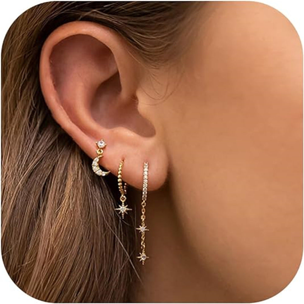 Damen Ohrring-Set mit funkelnden Mond- und Sternmotiven Shop Nory