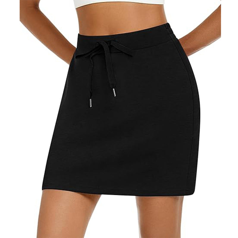 Damen Sportlicher Minirock mit Verstellbarem Kordelzug und Seitlichen Taschen