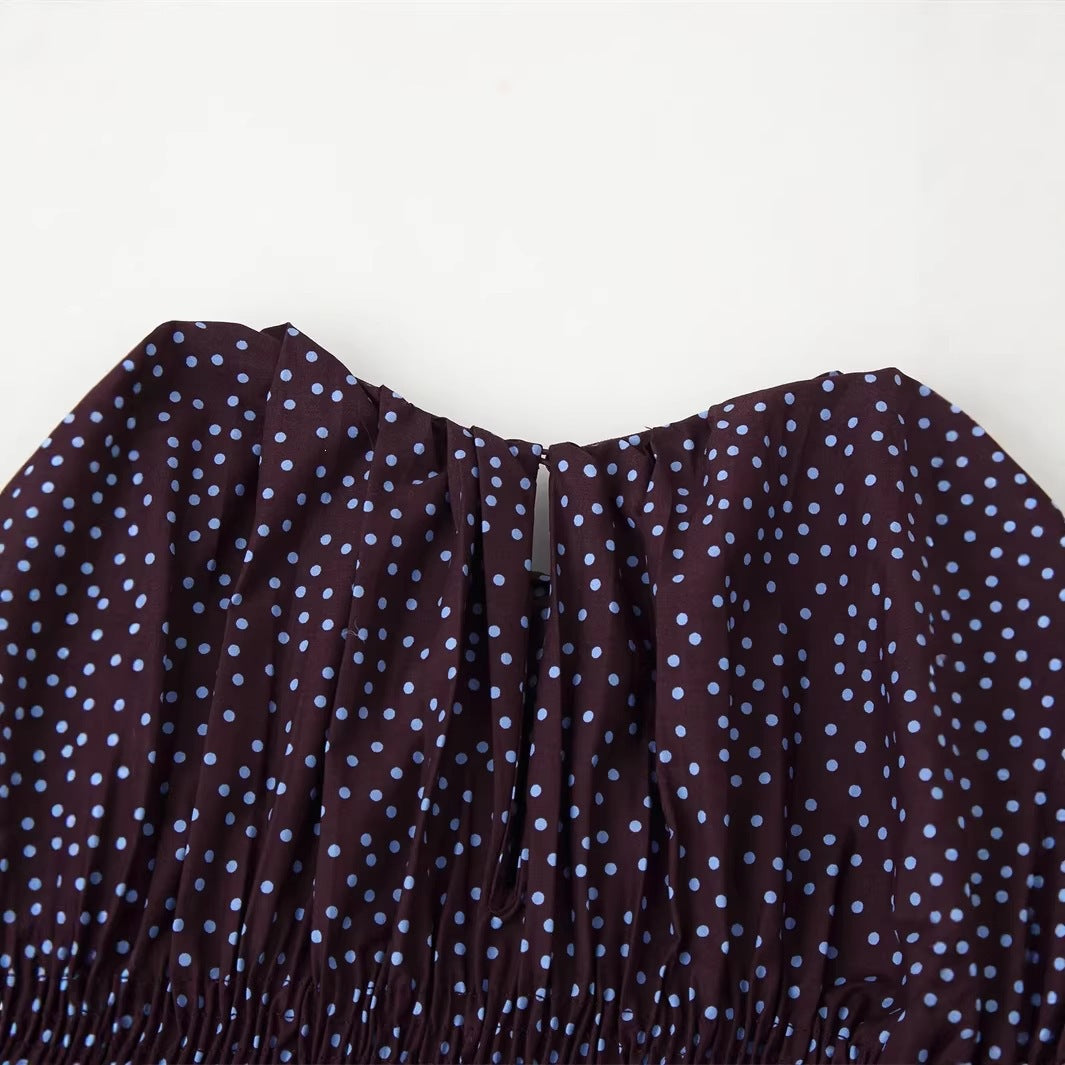 Damen gerafftes Polka‑Dot Oberteil mit elastischem Smock‑Korpus, Ballonärmeln und Volantsaum Shop Nory