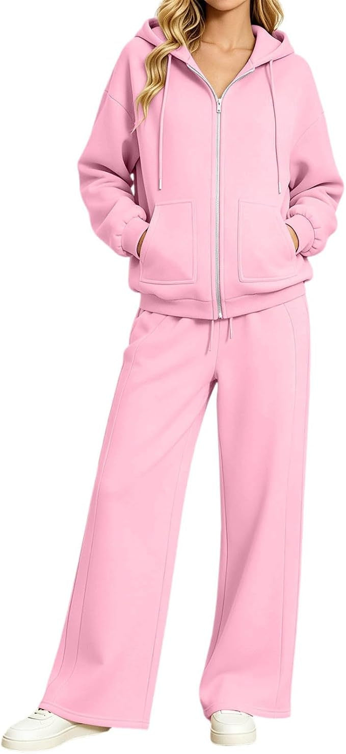 Damen Zip-Hoodie-Set mit Kapuze und weiter Jogginghose Shop Nory