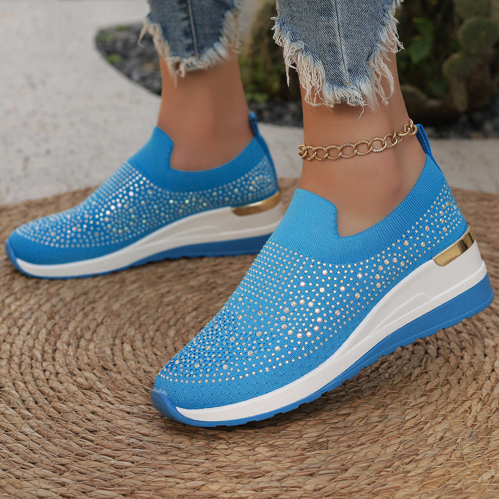 Damen Modische Sneaker mit Strass und Plateau Shopnory