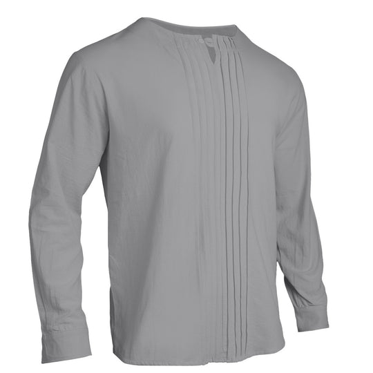 Herren Leichtes Langarmshirt im Leinenlook mit Stehkragen, Kellerfalten und Schlaufenverschluss Shop Nory