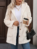 Damen angenehme und weiche Plüschjacke mit Kapuze und Taschen