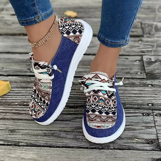 Damen Aztekische Slip-On Sneakers mit Strickoberteil und Mokassin-Naht Shop Nory