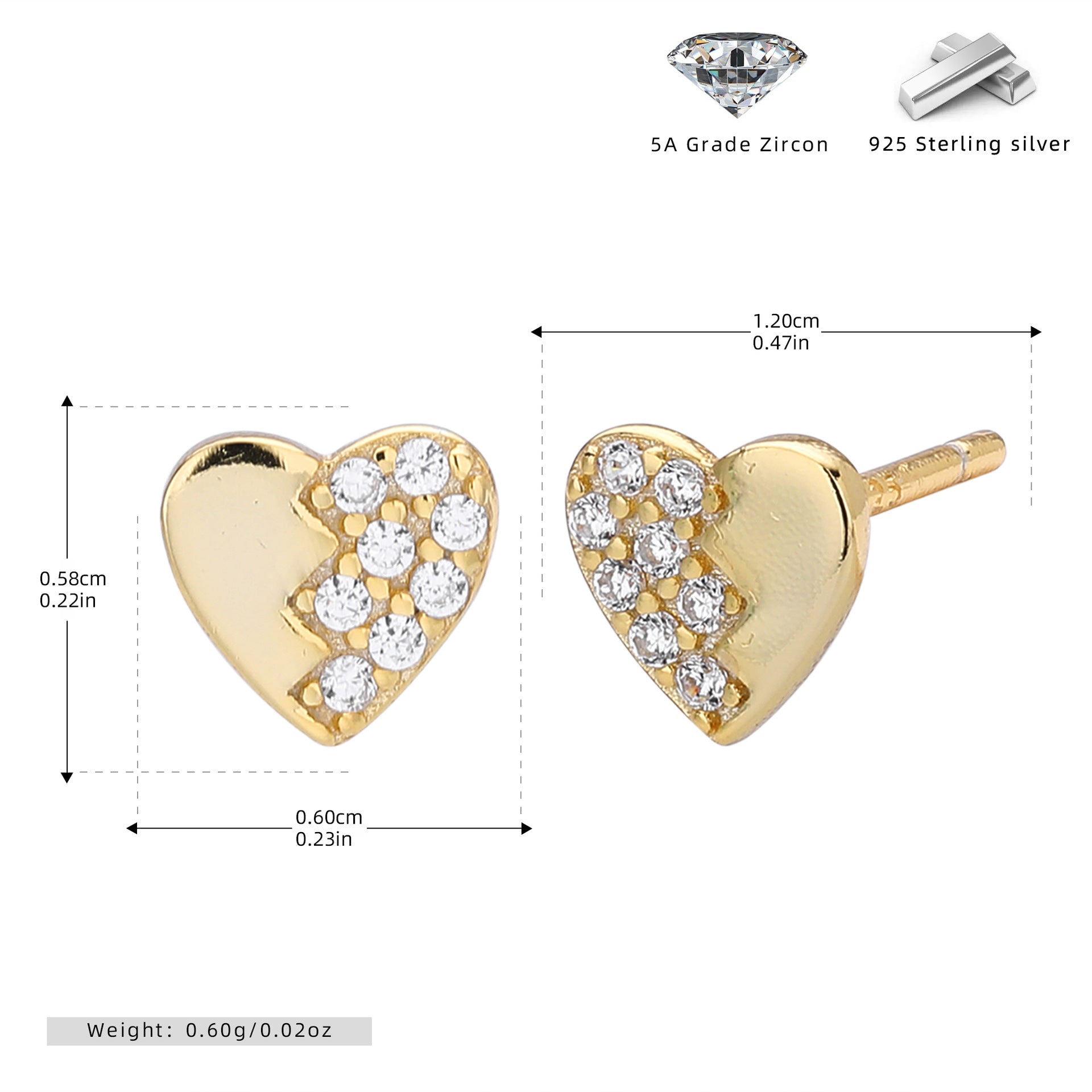 Damen Ohrstecker im herzförmigen Design mit funkelnden Zirkonia Shop Nory