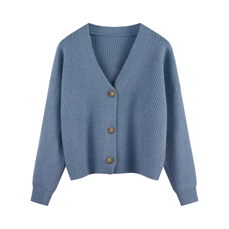 Damen Strickjacke mit V-Ausschnitt und hochwertigen Knopfdetails