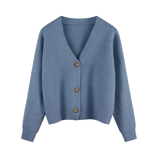 Damen Strickjacke mit V-Ausschnitt und hochwertigen Knopfdetails