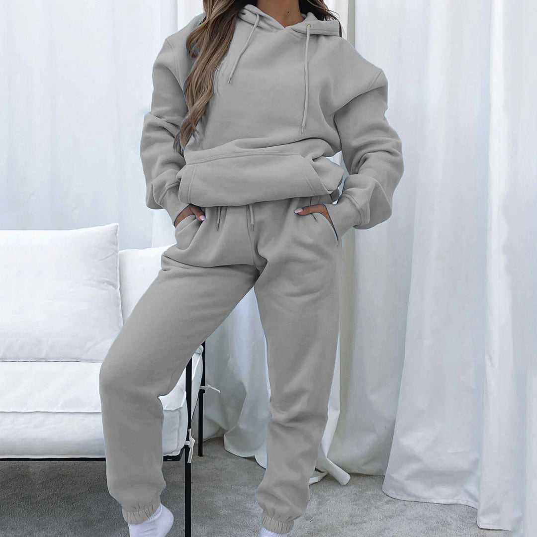 Damen kuscheliges Cropped-Kapuzen-Lounge-Set mit hochgeschnittener Tunnelzug-Jogginghose Shop Nory