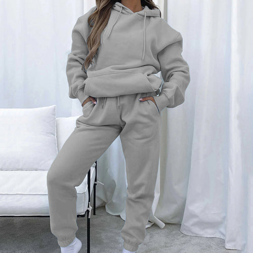 Damen kuscheliges Cropped-Kapuzen-Lounge-Set mit hochgeschnittener Tunnelzug-Jogginghose Shop Nory