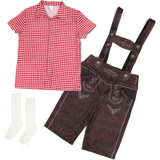 Damen nan traditionelle Trachtenlederhose mit verstellbaren Trägern und kariertem Blusen-Set Shop Nory
