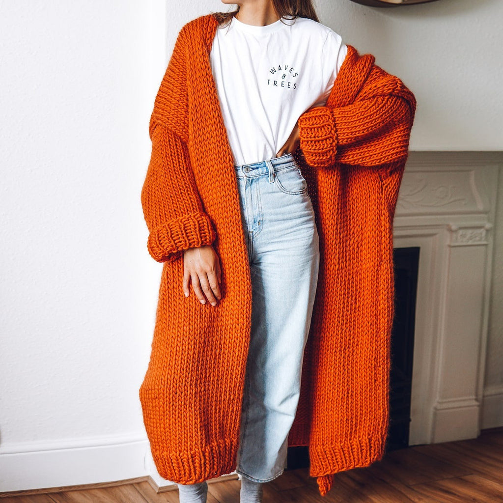 Damen Langärmeliger Grobstrick Cardigan Shopnory