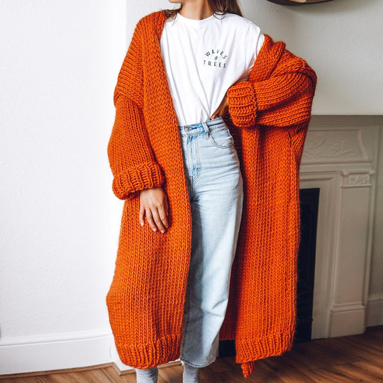 Damen Langärmeliger Grobstrick Cardigan Shopnory