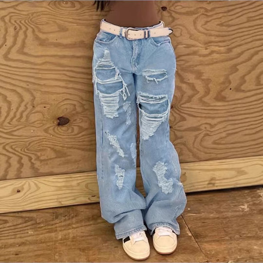 Damen Hochtaillierte Oversize-Baggy-Jeans mit starkem Destroyed-Look und tiefem Schritt Shop Nory