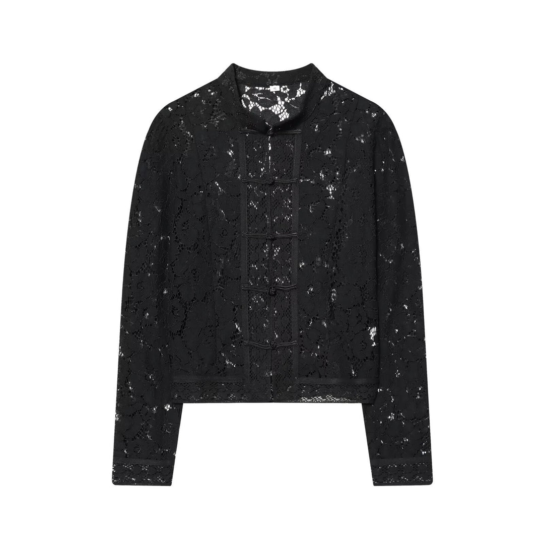 Damen Spitzenjacke mit Mandarinkragen und dekorativen Froschverschlüssen Shop Nory