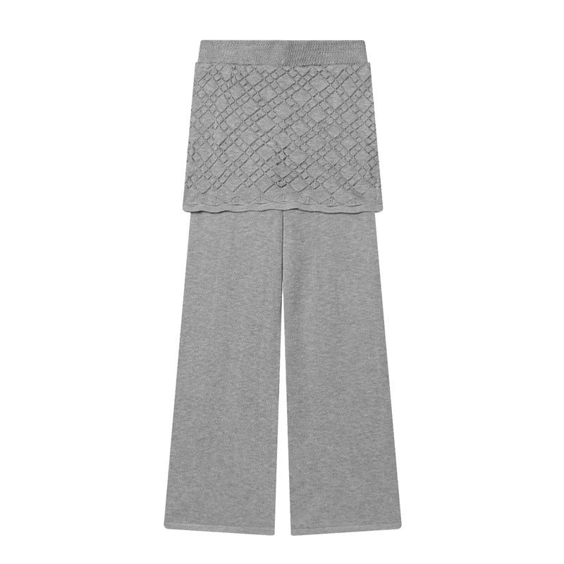 Damen Feinstrick-Loungewear-Set mit Rundhals-Pullover, weitem Palazzo und strukturierter Rock-Overlay Shop Nory