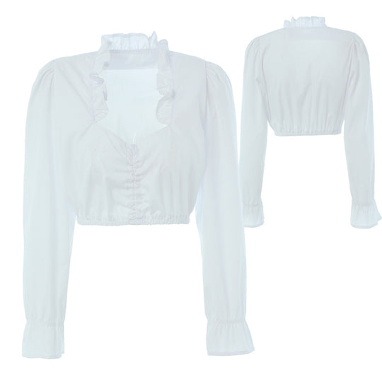 Damen nan Rüschen Cropbluse mit V-Ausschnitt gerafftem Vorderteil und elastischem Saum Shop Nory