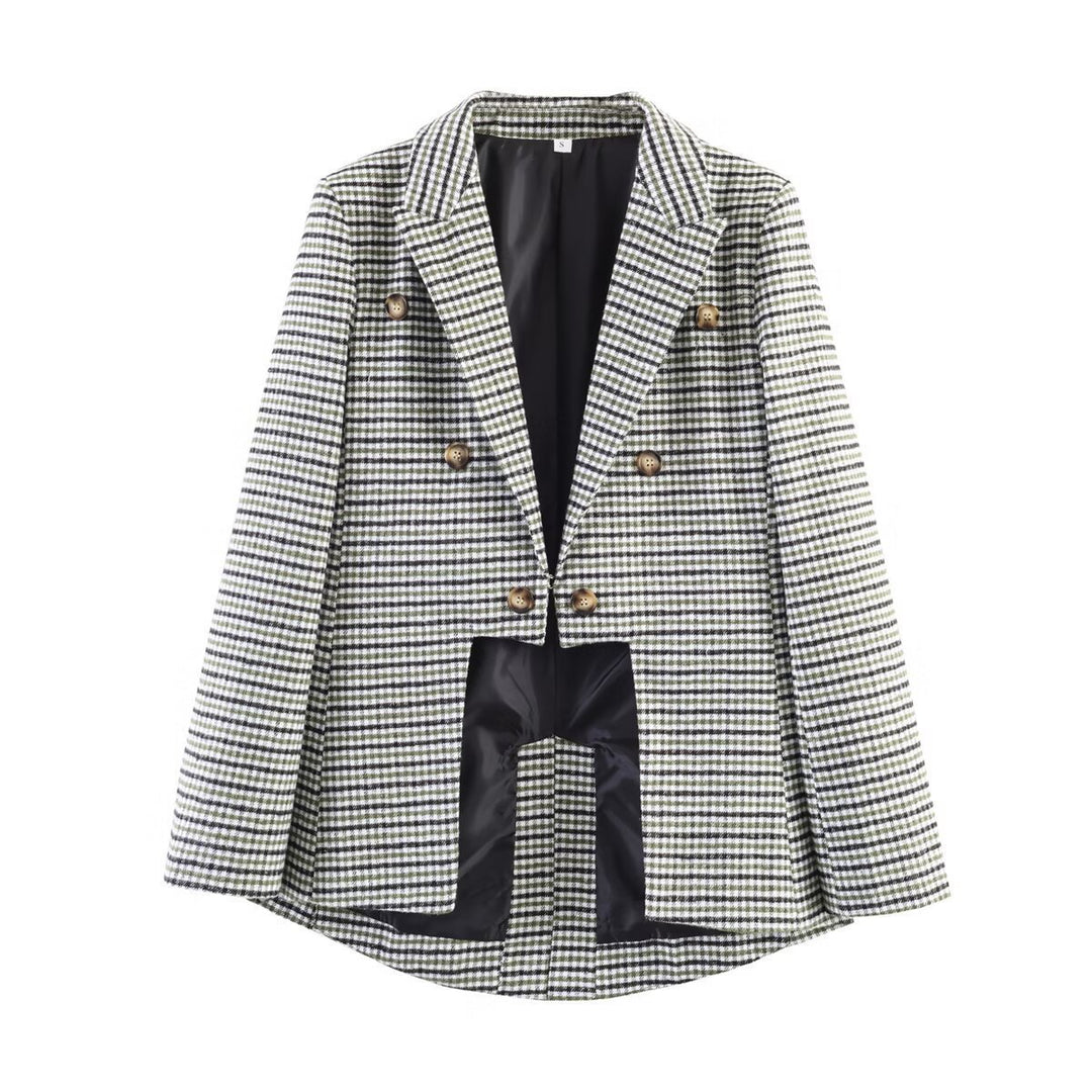 Damen Zweireihiger Hahnentritt-Blazer mit Schwalbenschwanz-Saum und Reverskragen Shop Nory