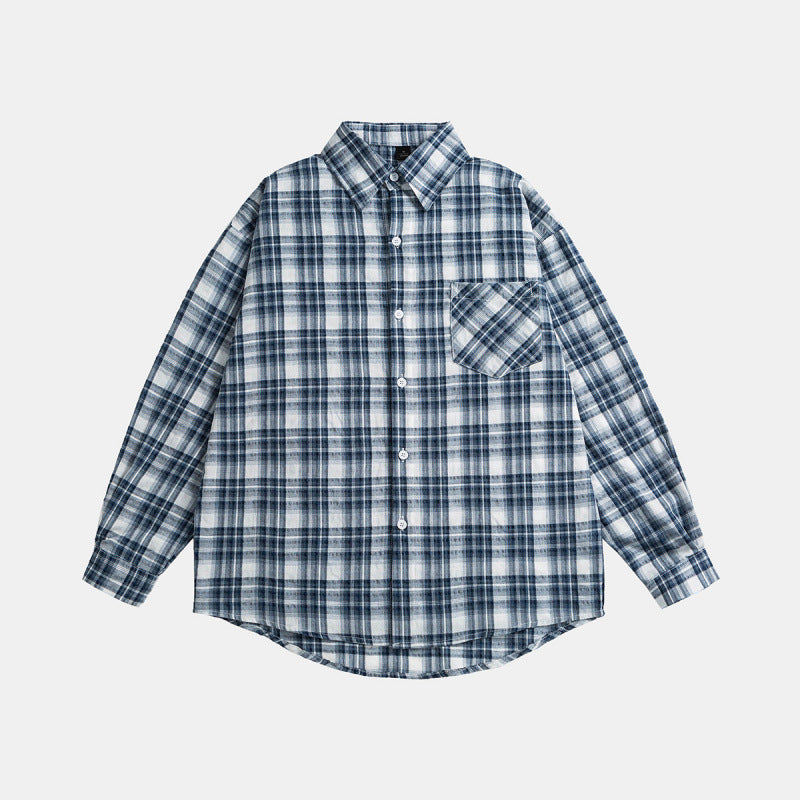 Unisex Oversize-kariertes Flanellhemd mit abgerundetem Saum und diagonaler Brusttasche Shop Nory