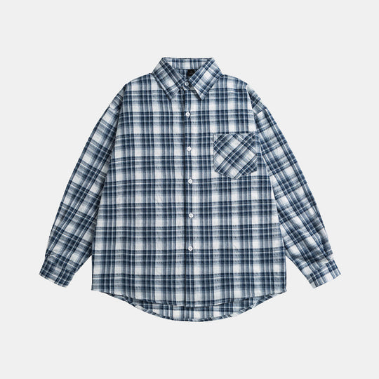 Unisex Oversize-kariertes Flanellhemd mit abgerundetem Saum und diagonaler Brusttasche Shop Nory