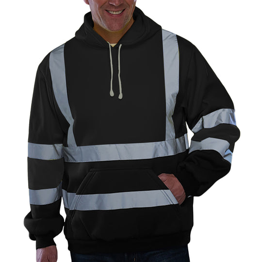 Herren reflektierende Sicherheits-Hoodie mit kontrastreichen Reflektorbändern, Kängurutasche und verstellbarer Kapuze Shop Nory