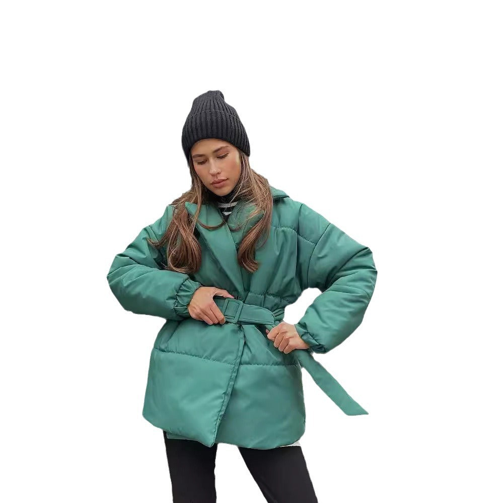 Damen Wattierte Taillierte Steppjacke mit Gürtel und Kapuze Shop Nory