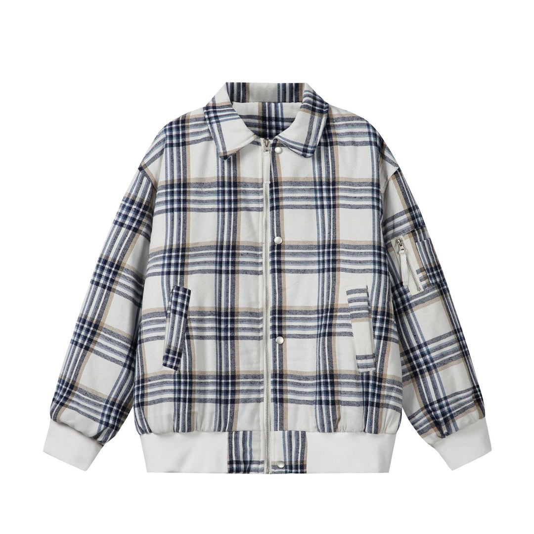 Unisex Karierter Boxy-Blouson im Oversize‑Cut mit Rippbündchen und Reißverschluss Shop Nory
