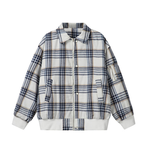 Unisex Karierter Boxy-Blouson im Oversize‑Cut mit Rippbündchen und Reißverschluss Shop Nory