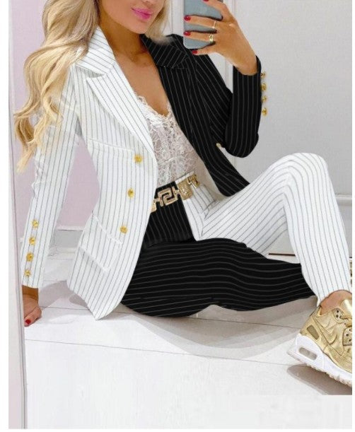 Damen Zweiteiliges Blazer-und-Hose-Set mit Schmetterlingsprint und glamourösem Glitzereffekt Shop Nory