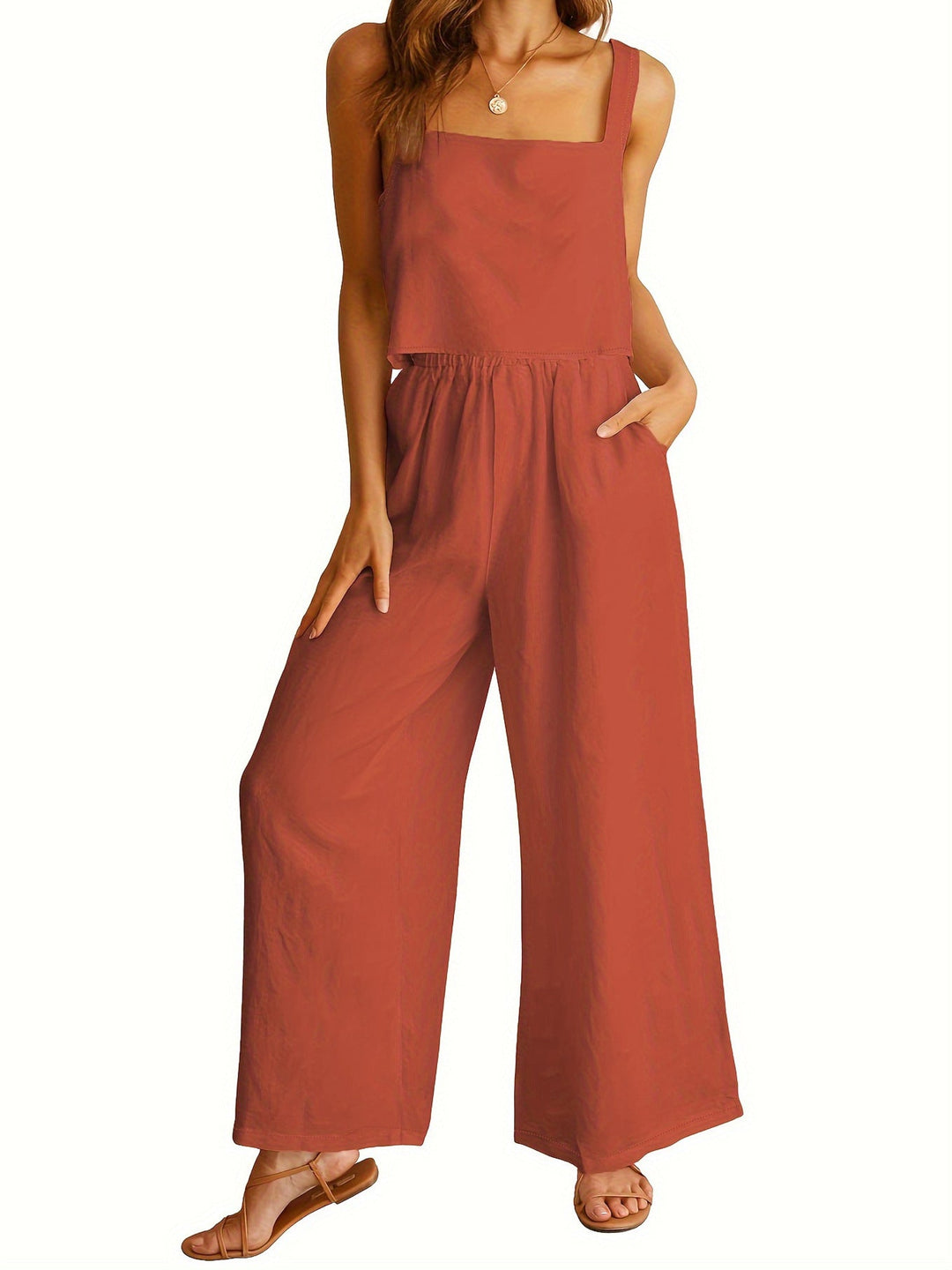 Damen Lässiger Jumpsuit mit weiten Beinen und praktischen Taschen