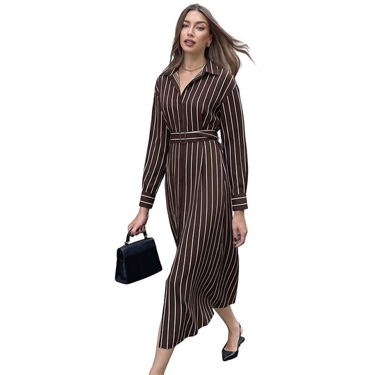 Damen Hemdblusenkleid mit Taillengürtel und vertikalem Nadelstreifen Shop Nory