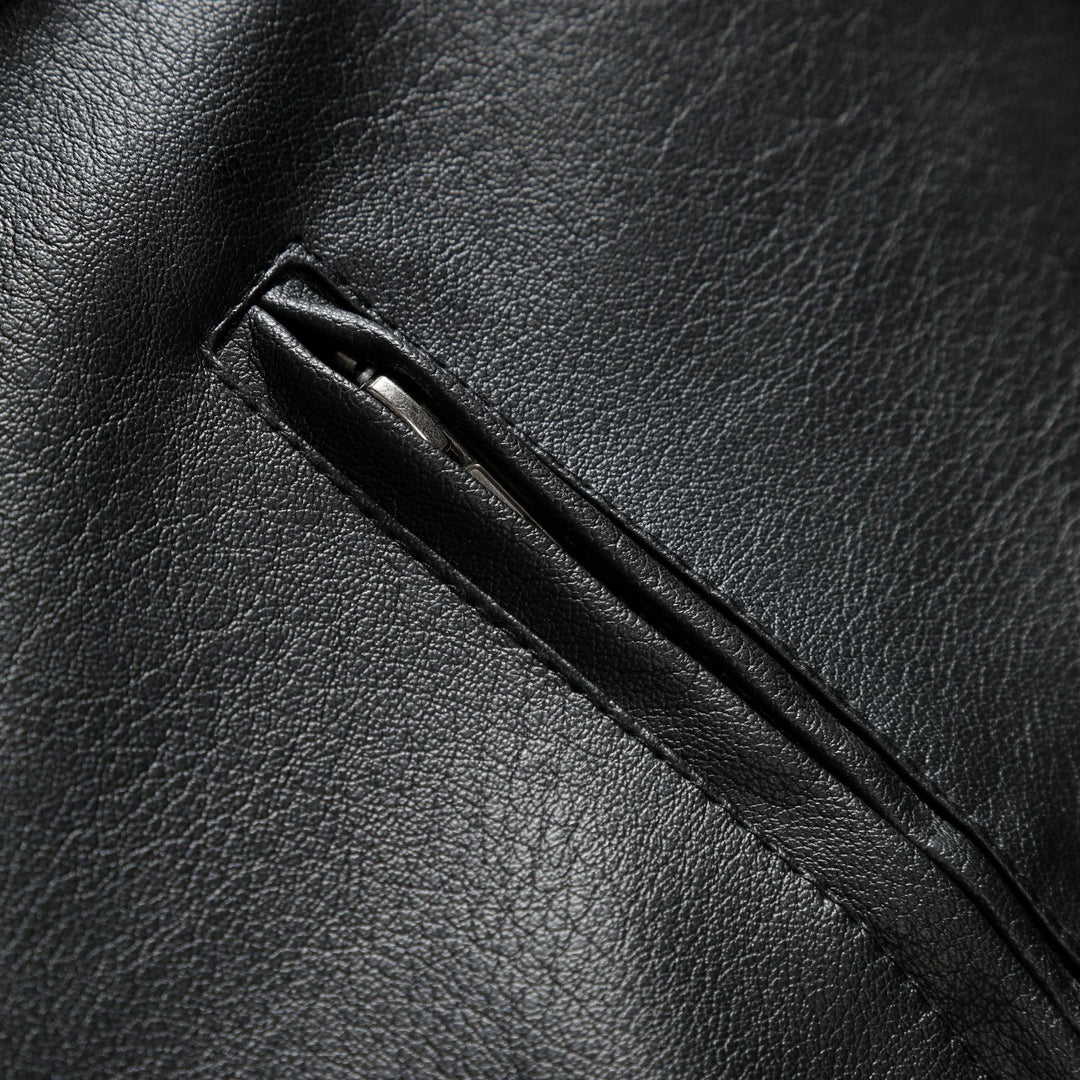 Herren Schmale Lederjacke im Urban-Bikerstil mit Stehkragen und Brust-Reißverschlusstaschen Shop Nory
