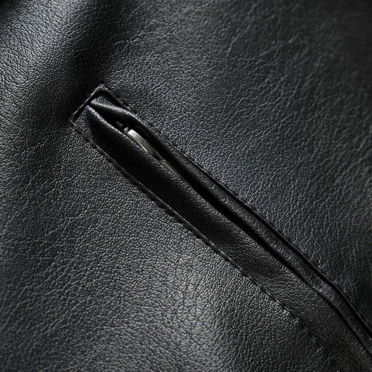 Herren Schmale Lederjacke im Urban-Bikerstil mit Stehkragen und Brust-Reißverschlusstaschen Shop Nory