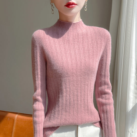 Damen Schmal geschnittener Feinstrick-Pullover mit kurzem Stehkragen und feiner Rippenstruktur Shop Nory