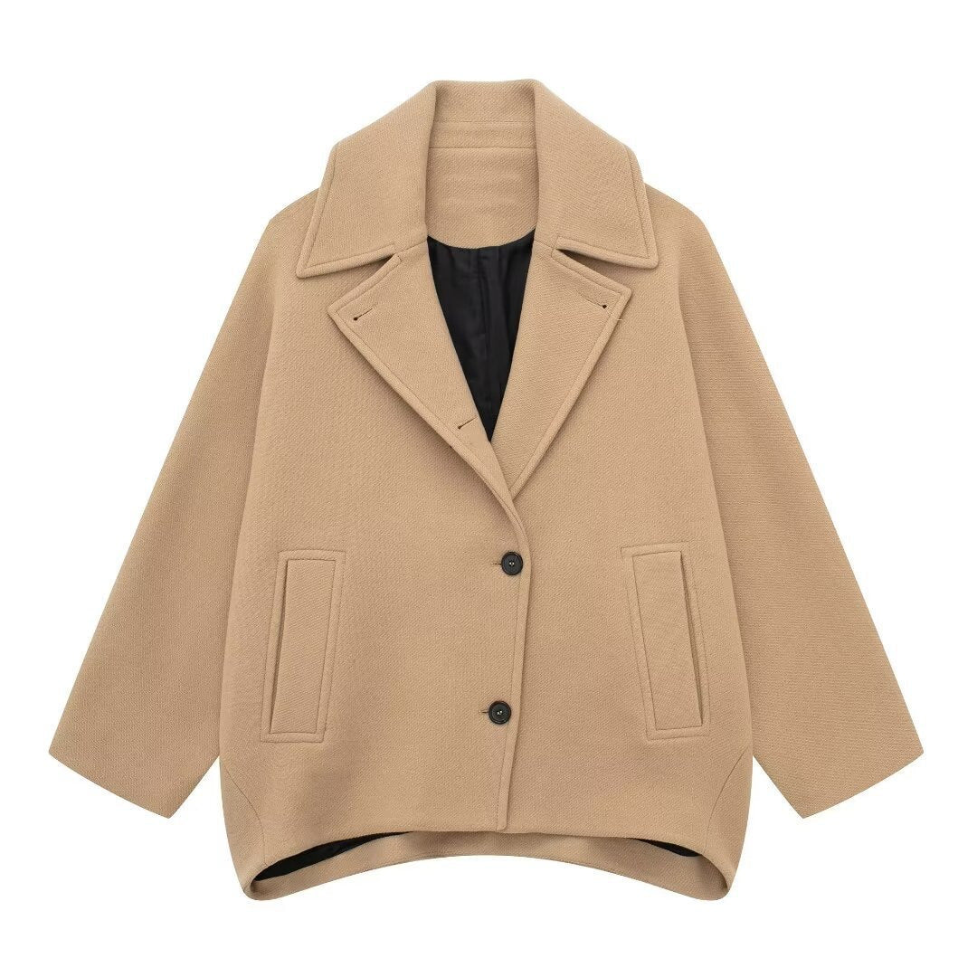 Damen Kurz geschnittener Oversize-Wollmix-Caban mit weitem Revers und kastiger Silhouette Shop Nory