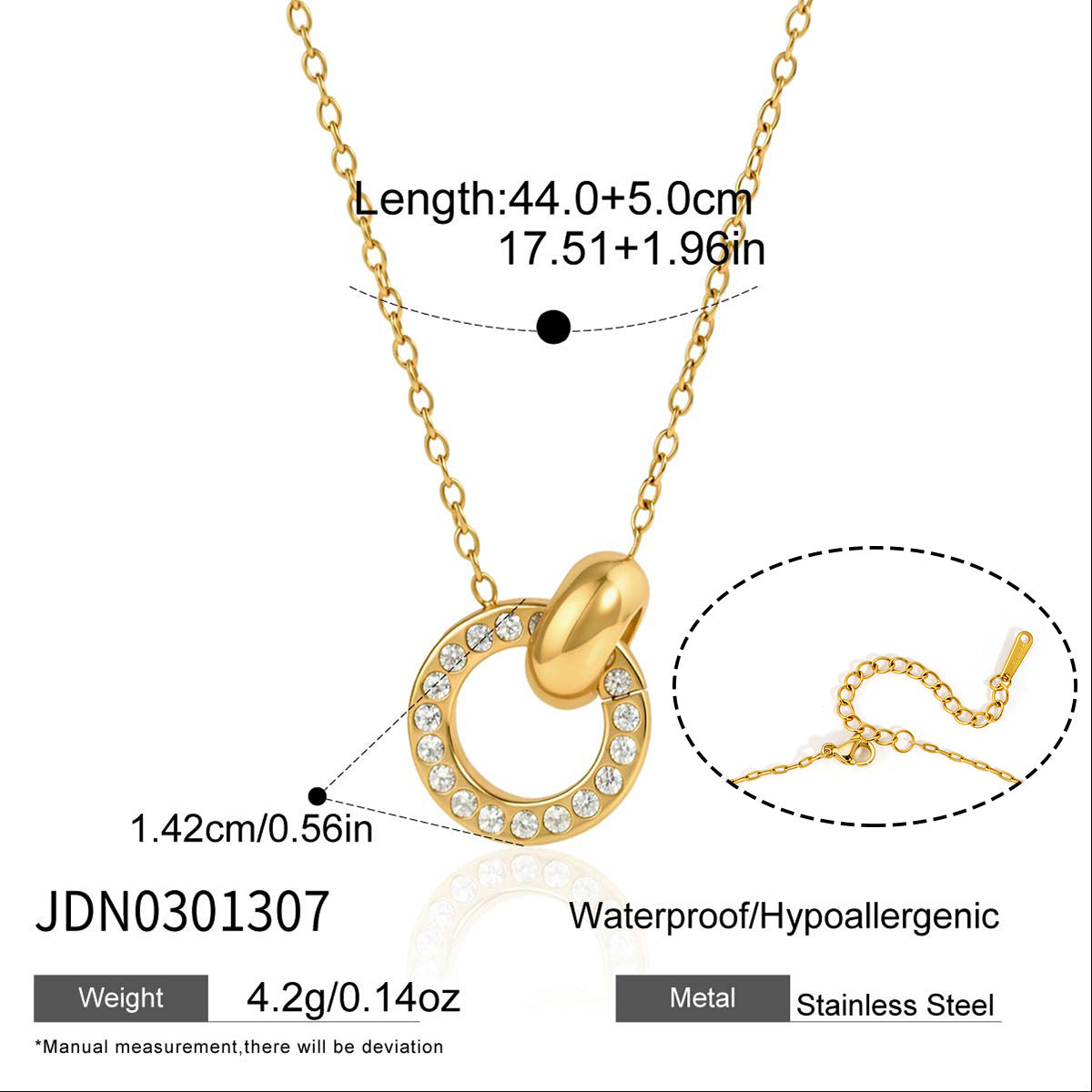 Damen Halskette mit funkelndem Zirkonia-Ring und längenverstellbarer Gliederkette Shop Nory