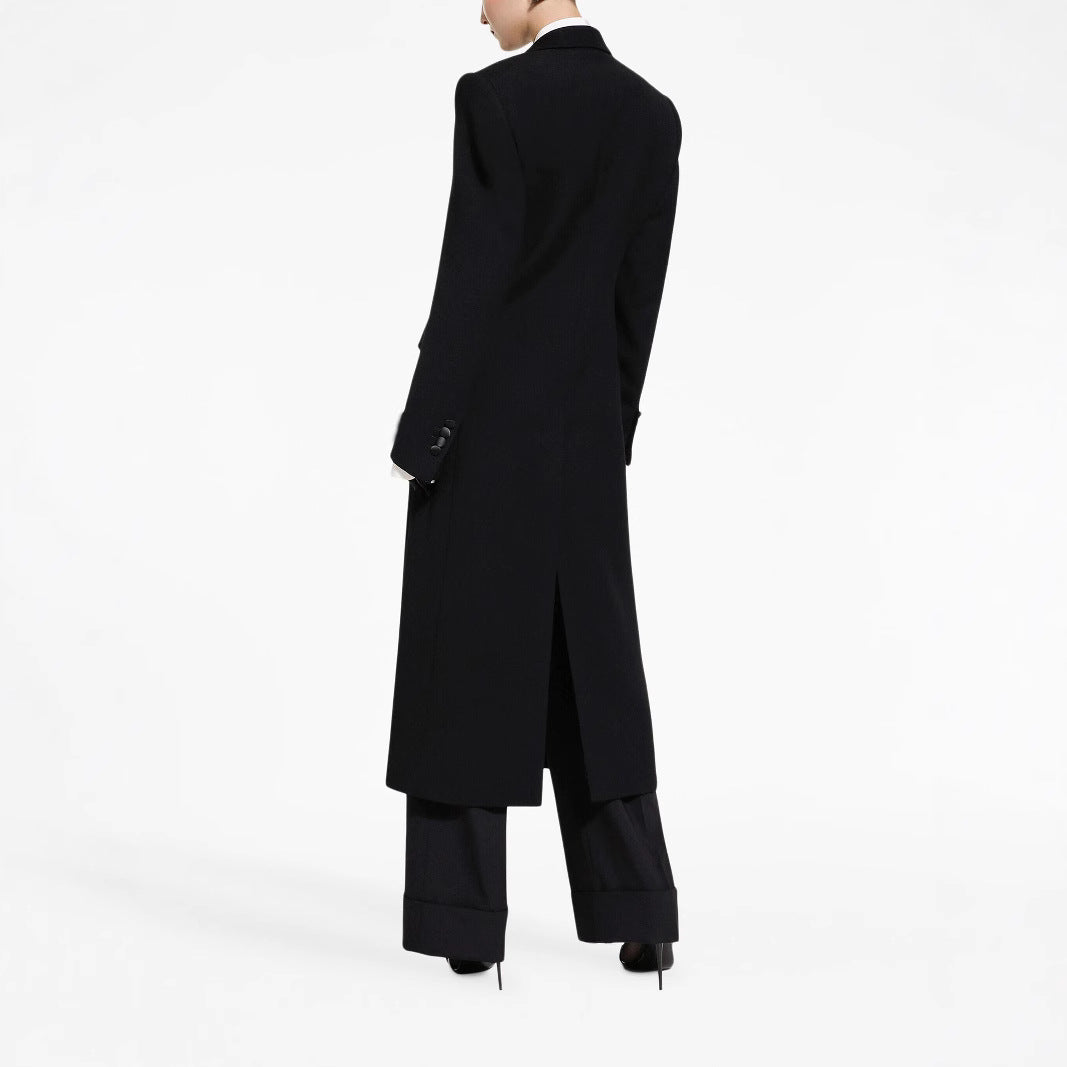 Damen Eleganter Smoking-Hosenanzug mit langem Mantel und weiten Bundfaltenhosen Shop Nory