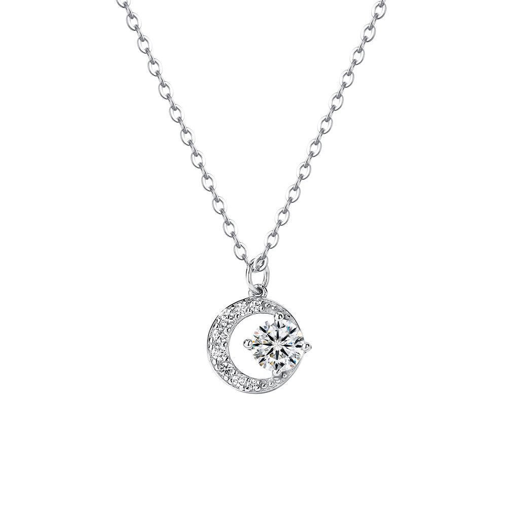 Damen Halskette mit funkelndem Mondanhänger und hochwertigen Zirkonia-Elementen Shop Nory