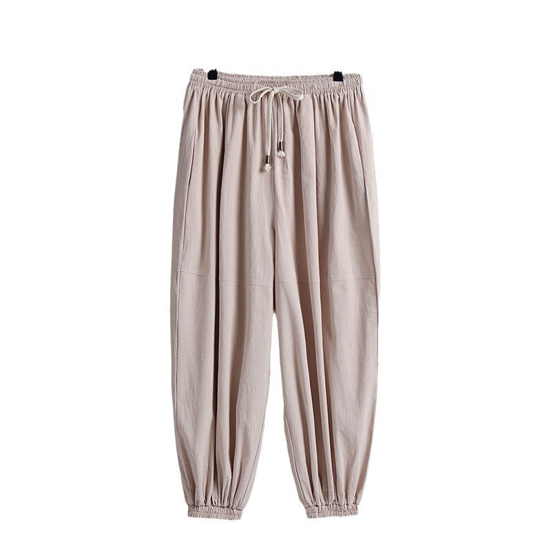 Damen weite Baumwoll-Leinen-Freizeithose mit Kordelzug und elastischen Knöchelbündchen Shop Nory
