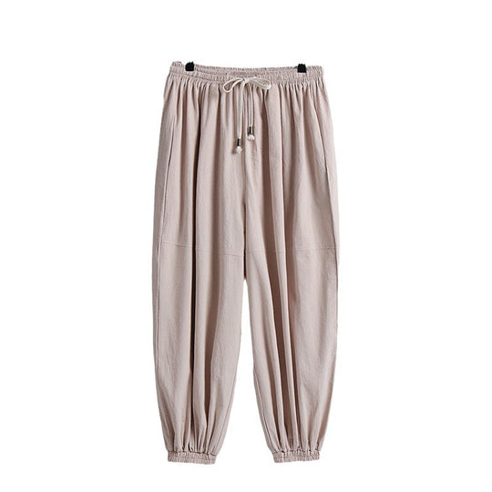 Damen weite Baumwoll-Leinen-Freizeithose mit Kordelzug und elastischen Knöchelbündchen Shop Nory