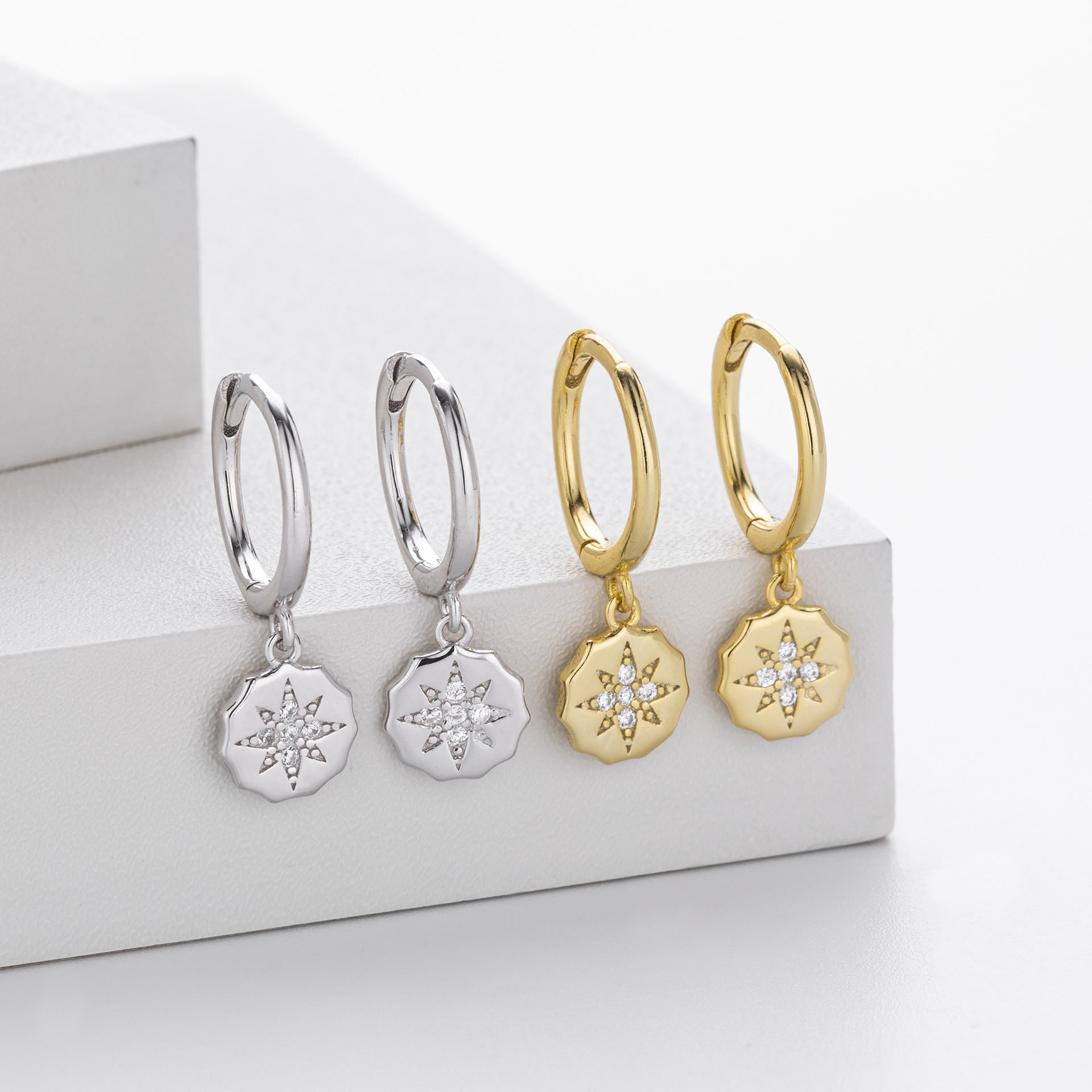 Damen Ohrhänger mit funkelndem Zirkon-Sternanhänger aus 925 Sterling Silber Shop Nory