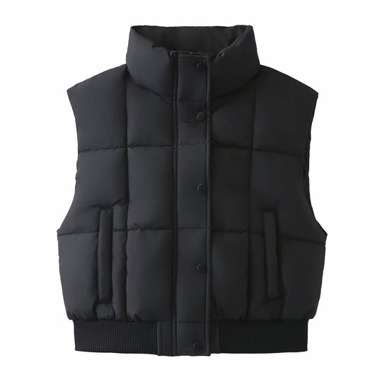 Damen Gesteppte Cropped-Pufferweste mit Stehkragen und geripptem Saum Shop Nory