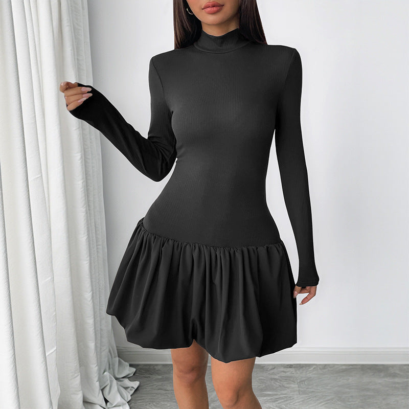 Damen Figurbetontes Minikleid mit Rippenoberteil, Stehkragen und gerafftem Ballonrock Shop Nory