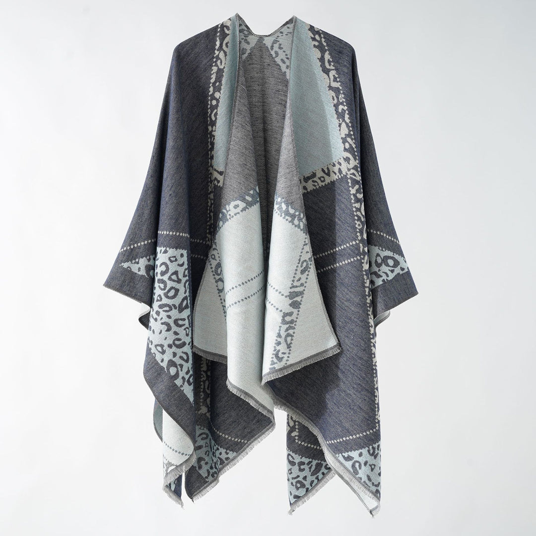 Damen Wendbarer Doubleface-Stola-Poncho aus Wollmix mit feinem Fransenrand Shop Nory