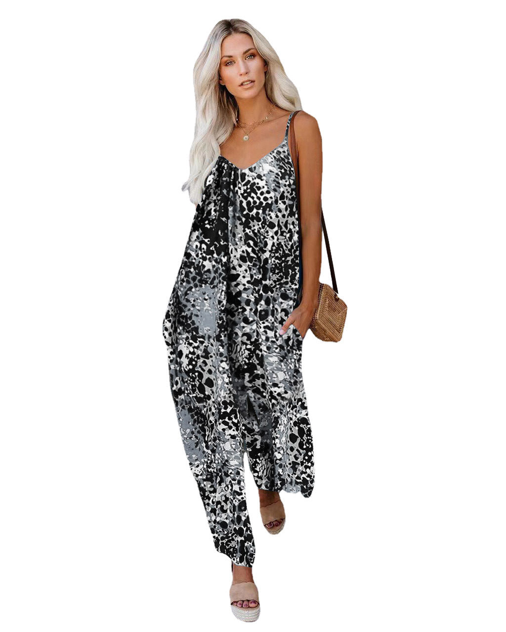 Damen Lässiger Jumpsuit mit verstellbaren Trägern und Blumenmuster