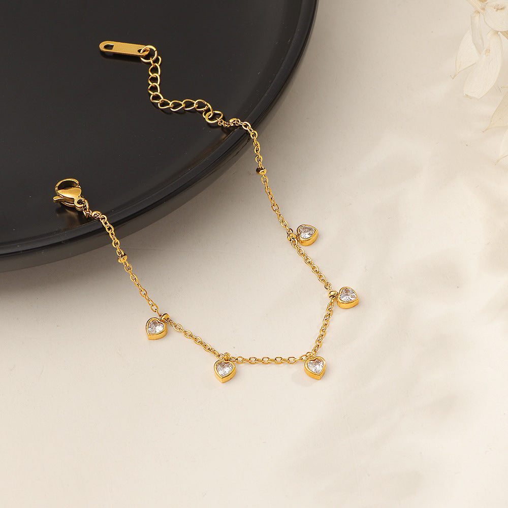 Damen Fußkette mit herzförmigen Kristallanhängern Shop Nory