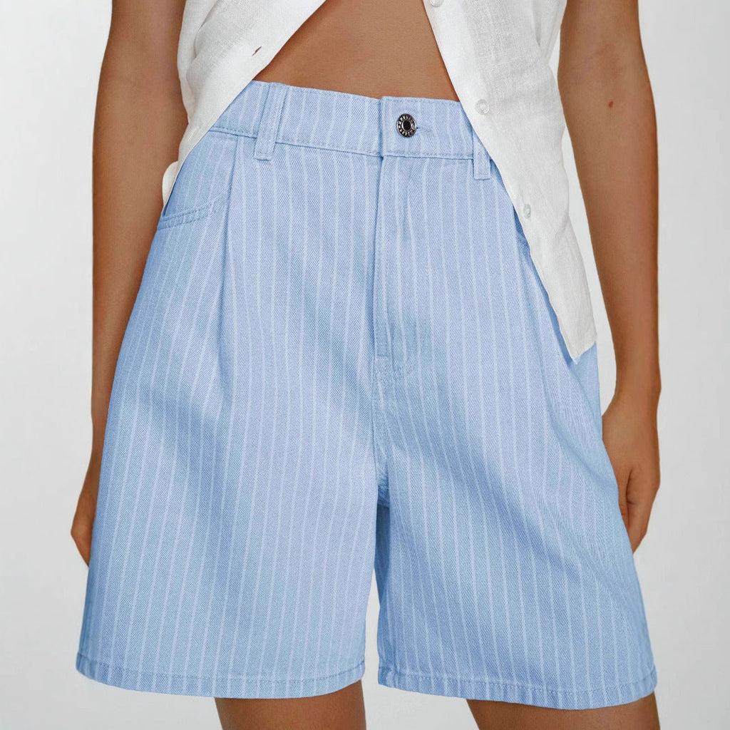 Damen Hoch taillierte Stoff-Shorts im modischen Streifen-Design