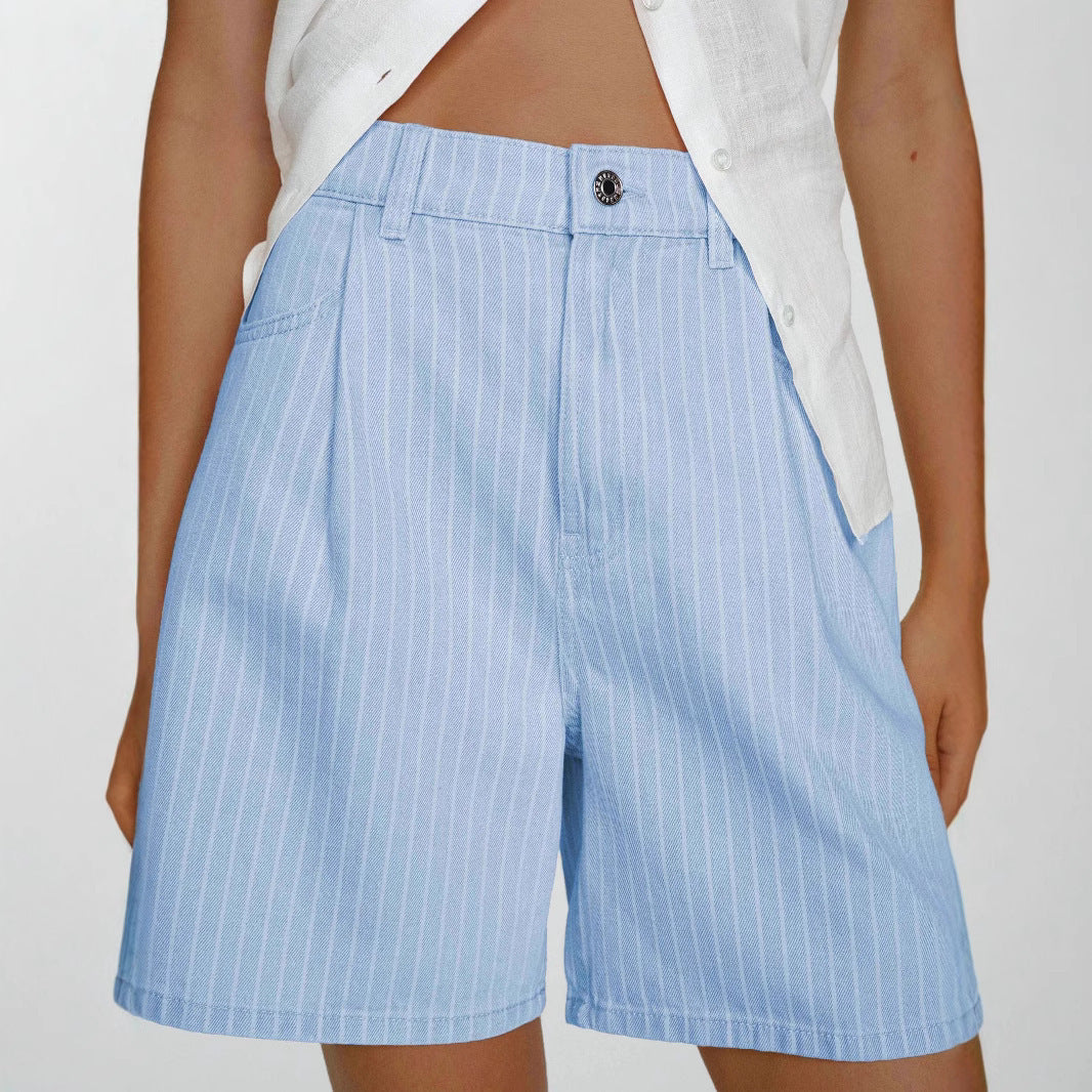 Damen Hoch taillierte Stoff-Shorts im modischen Streifen-Design