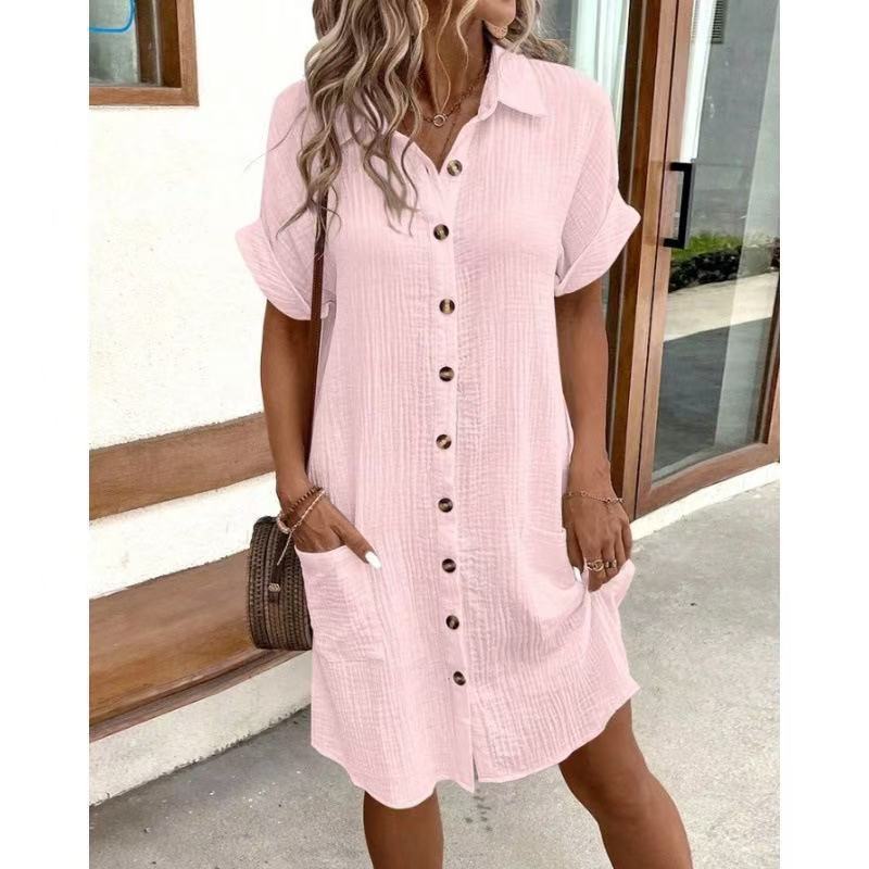Damen lässiges Hemdblusenkleid mit Knopfdetails und Taschen
