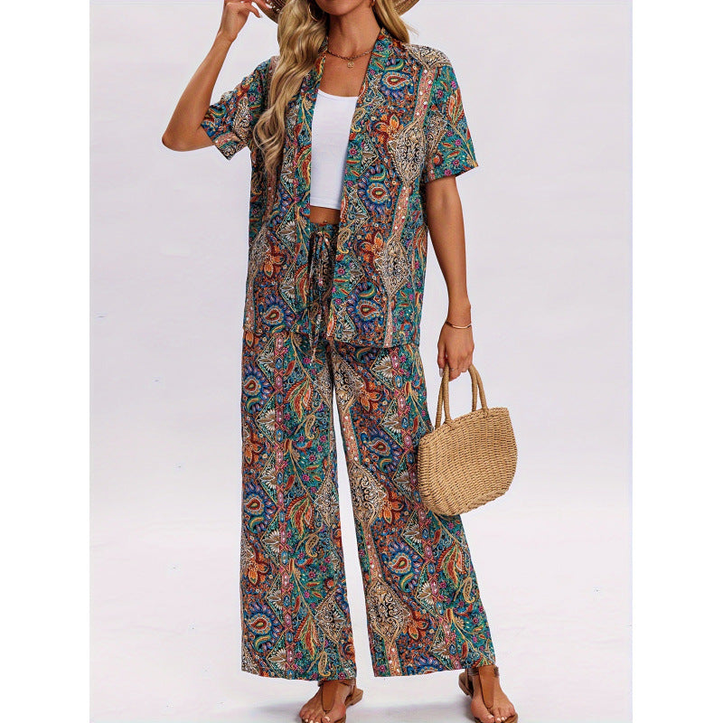 Damen Kurzarm-Overall mit Rüschendetails und Bindegürtel